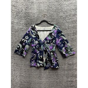 Tibi New York Floral Silk Kimono V-Neck Wrap Top Multicolor Womens Size M